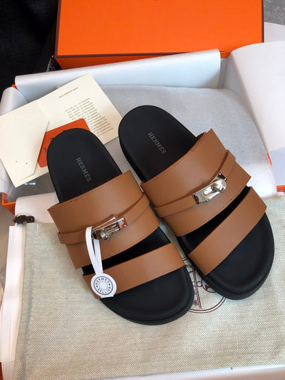 GABRIEL SANDAL MULE IN BRONZE BROWN CALFSKIN