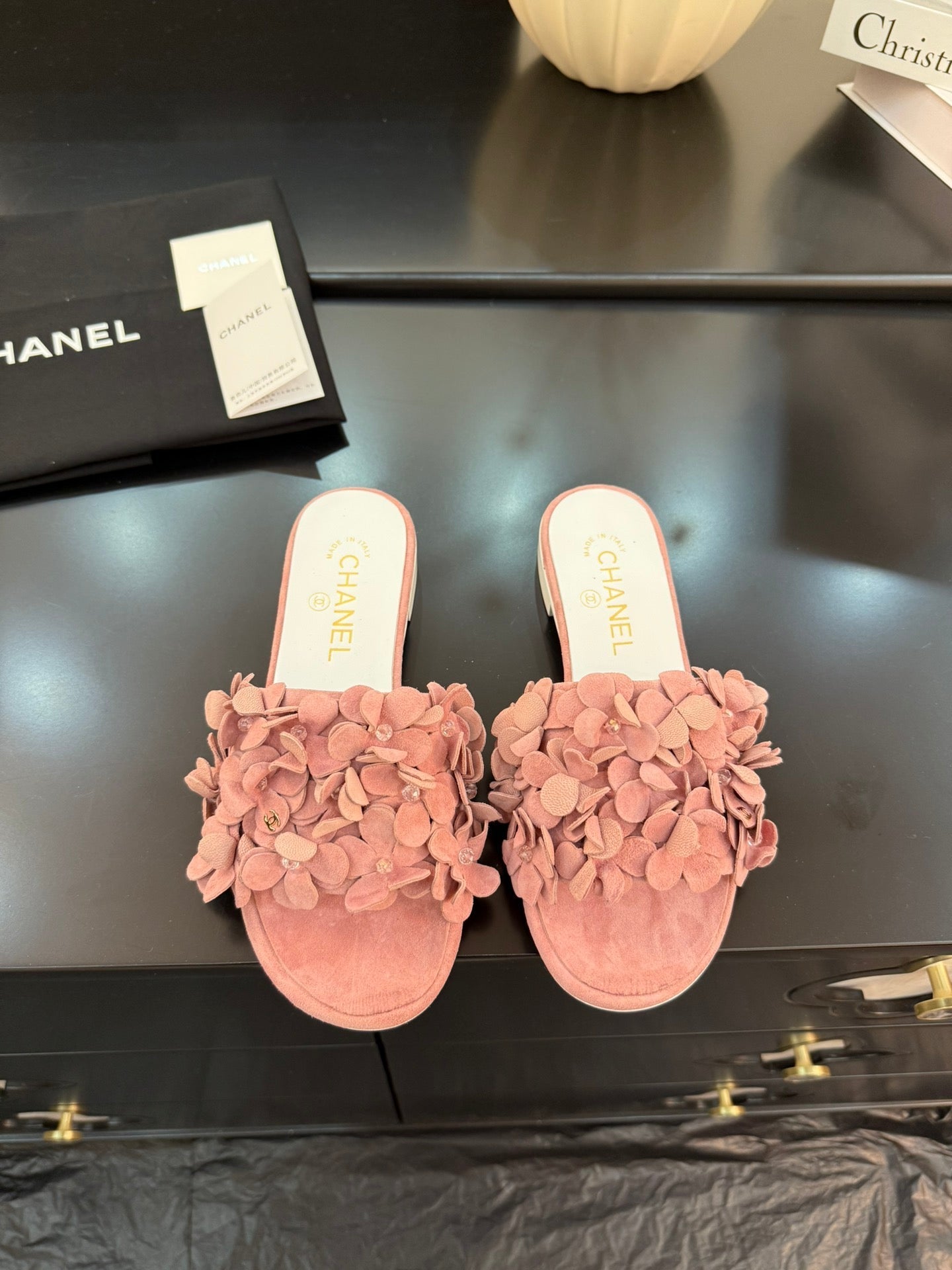FLAT MULE 15 MM IN PEACH PINK SUEDE