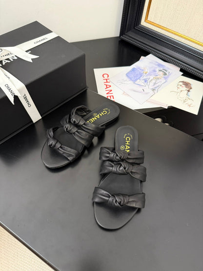CC 25C Three Strap Mule Black Lambskin 233557
