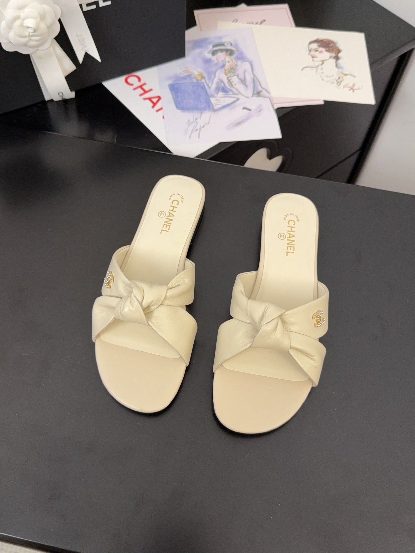 LACE MULE 2 CM IN WHITE CREAM LAMBSKIN