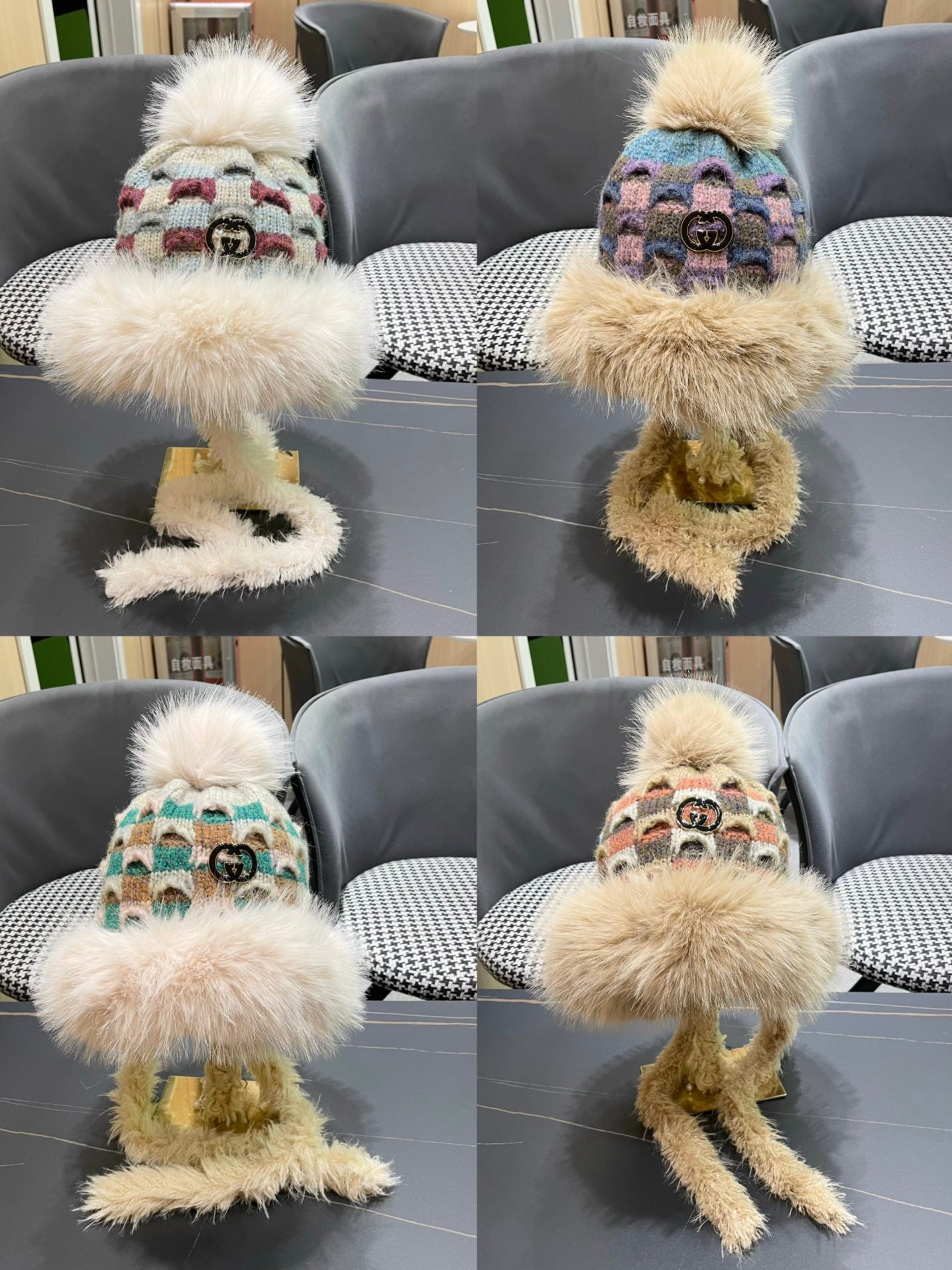 BEANIE HAT IN COLORFUL WOOL AND RABBIT FUR 392117