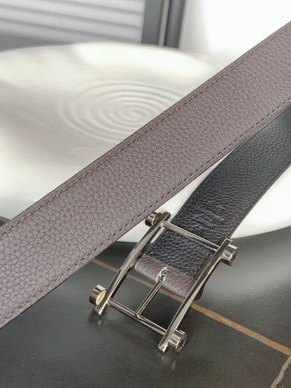 HM REVERSIBLE BLACK AND CHOCOLATE BROWN LEATHER STRAP 32 MM COPPER HARDWARE