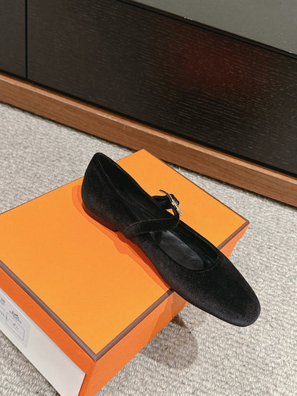 JANE BALLET FLAT BLACK VELVET