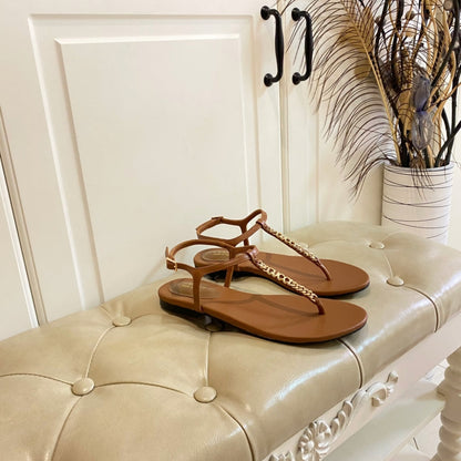GG SIGNORINA THONG SANDALS IN BRONZE BROWN SHEEPSKIN