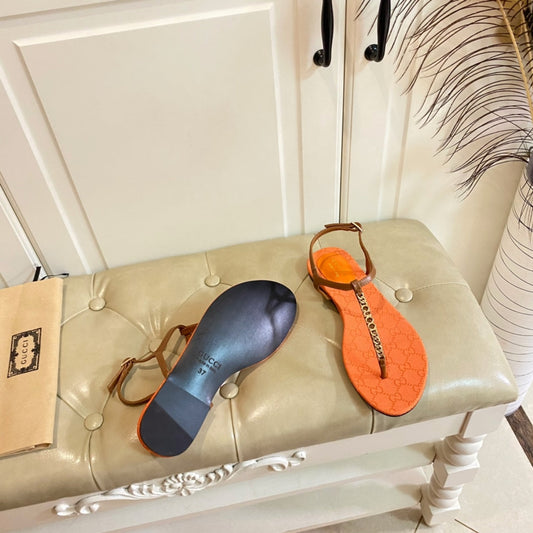 GG SIGNORINA THONG SANDALS IN ORANGE MIX BROWN SHEEPSKIN