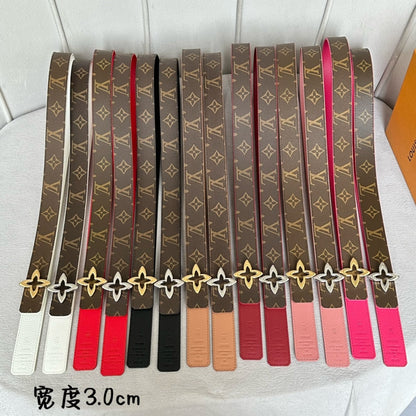 LV  MINI FLOWERGRAM 30MM REVERSIBLE BELT IN BUFF BROWN CALFSKIN SILVER HARDWARE