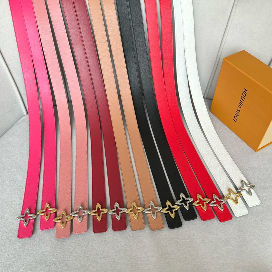 LV  MINI FLOWERGRAM 30MM REVERSIBLE BELT IN CHERRY RED CALFSKIN SILVER HARDWARE