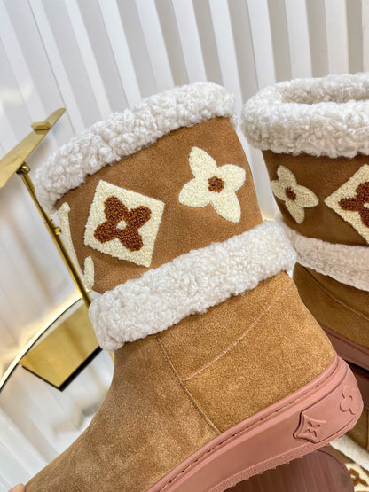 SNOWDROP FLAT ANKLE BOOTS IN CIDER BROWN SUEDE