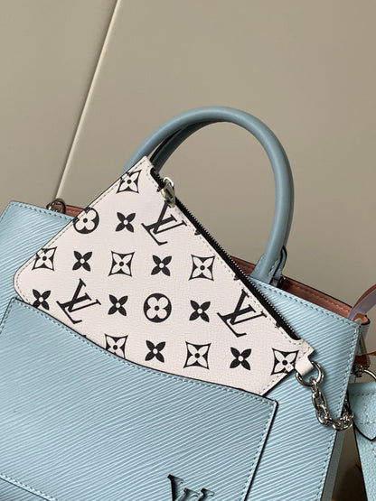 MARELLE TOTE BB BAG 30 IN BLEU NUAGE BLUE EPI GRAIN COWHIDE LEATHER