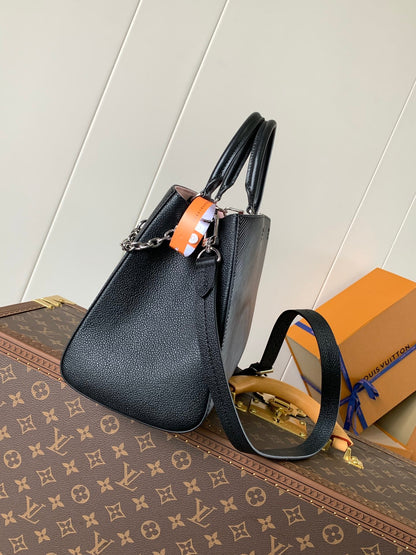 MARELLE TOTE BB BAG 30 IN BLACK EPI GRAIN COWHIDE LEATHER