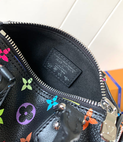 NANO SPEEDY BAG 16 IN COLORFUL MONOGRAM PATTERN AND BLACK COATED CANVAS