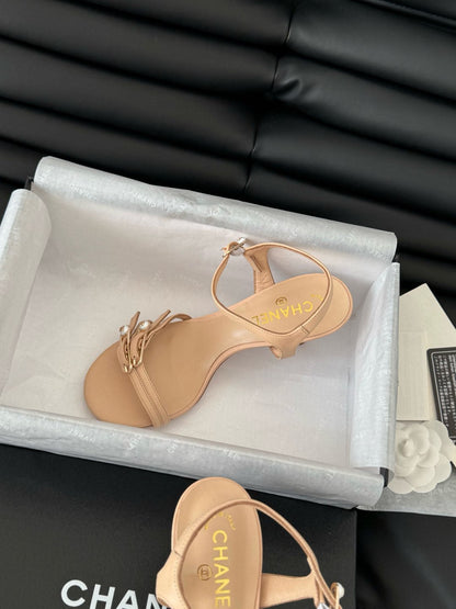 HIGH HEEL 75 MM SANDAL IN NUDE TAN SHEEPSKIN