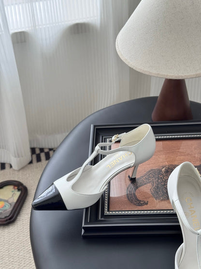 HIGH HEELS WAIST CUTTING IN WHITE MIX BLACK CALFSKIN