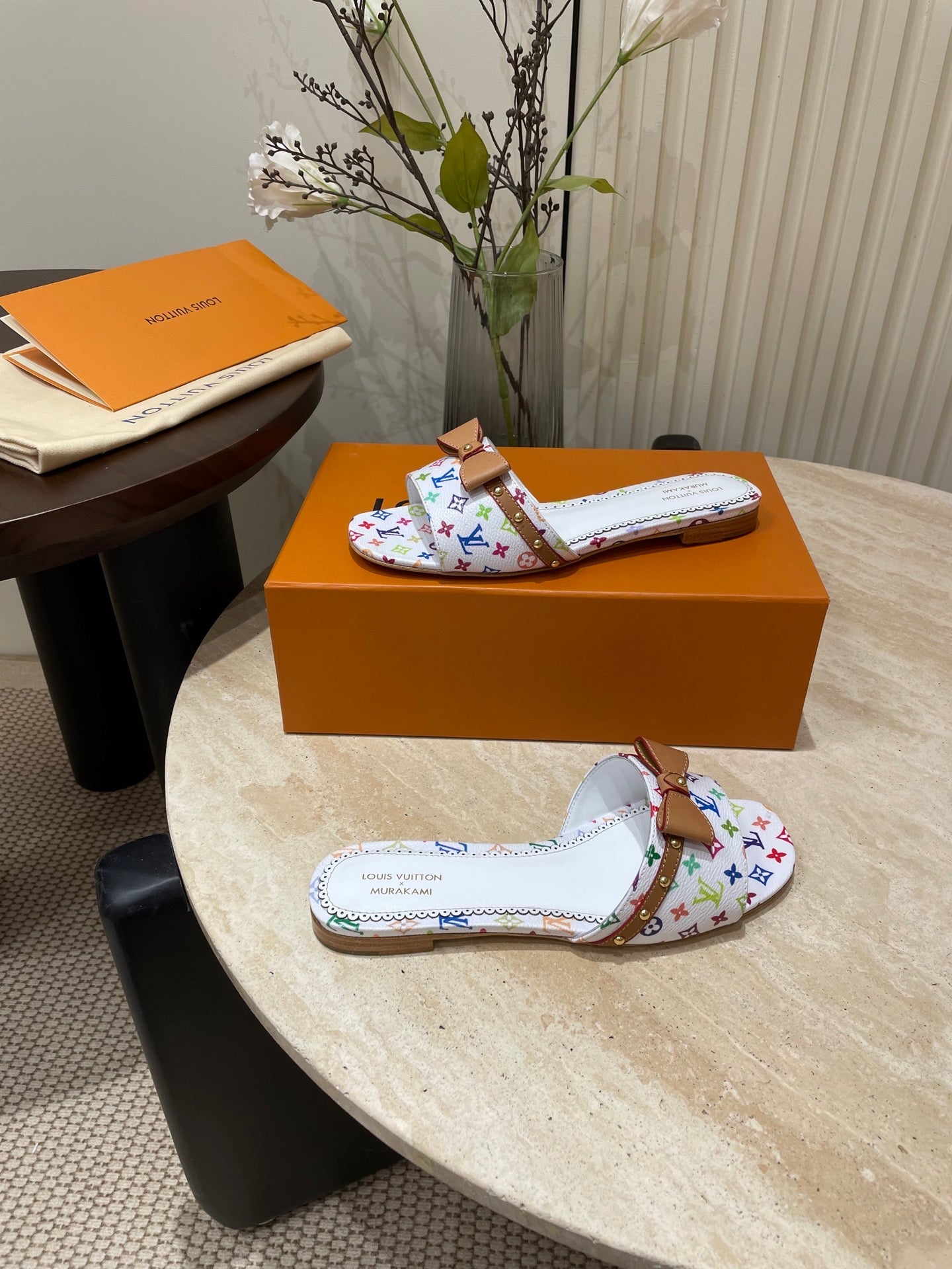 FLAT MULES IN WHITE MONOGRAM LAMBSKIN