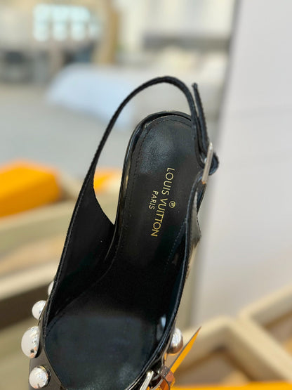 HIGH HEELS 95 MM IN BLACK PATENT CALFSKIN WITH CRYSTALS