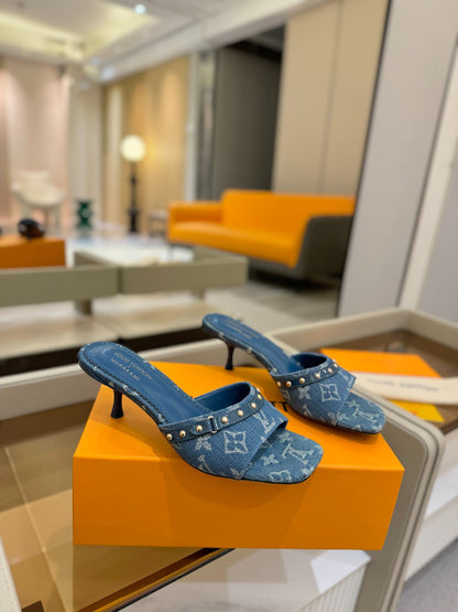 LV X TM 6AM HIGH 4 CM MULE IN NAVY BLUE MONOGRAM DENIM