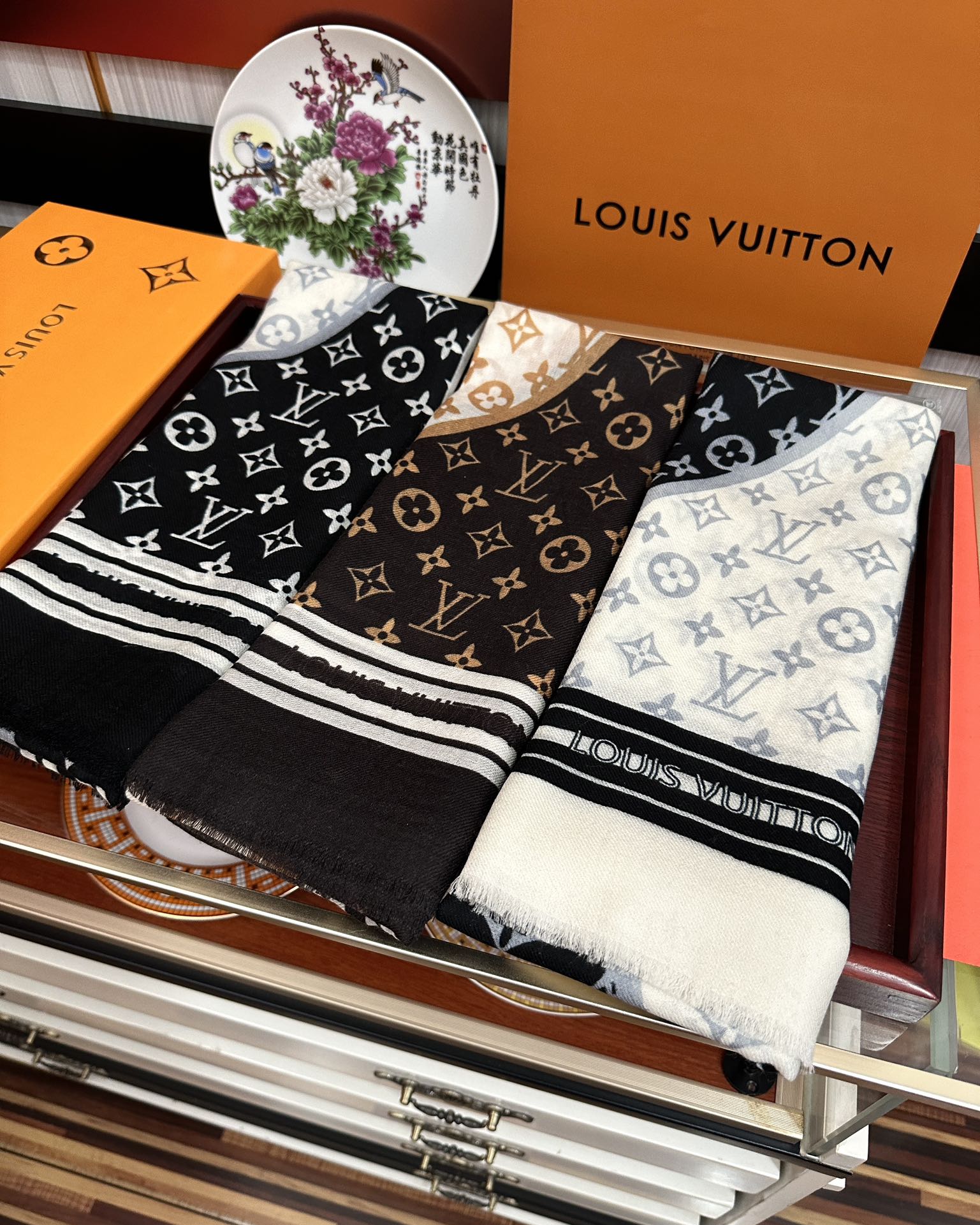SCARF 200 CM IN BLACK MIX WHITE CASHMERE 400030