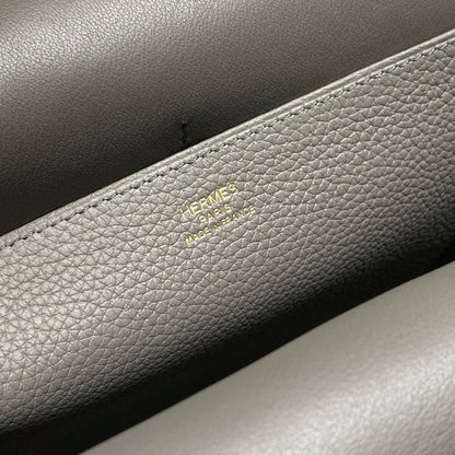 HALZAN 25 HANDLE BAG IN GREY GRAINED CALFSKIN