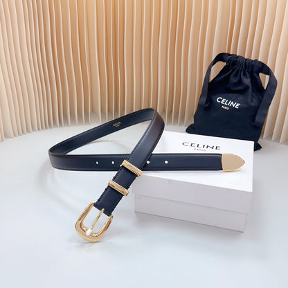 Medium Western Belt 25mm Black Calfskin Gold Loop Ghw