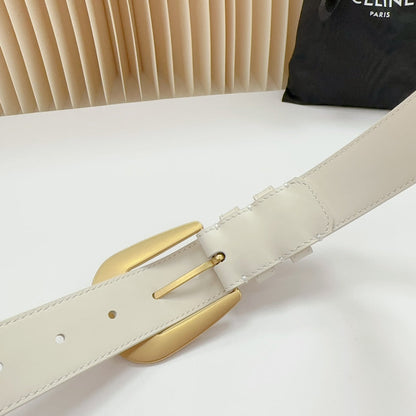 LARGE WESTERN 35 MM BELT WHITE CALFSKIN GOLD HARDWARE