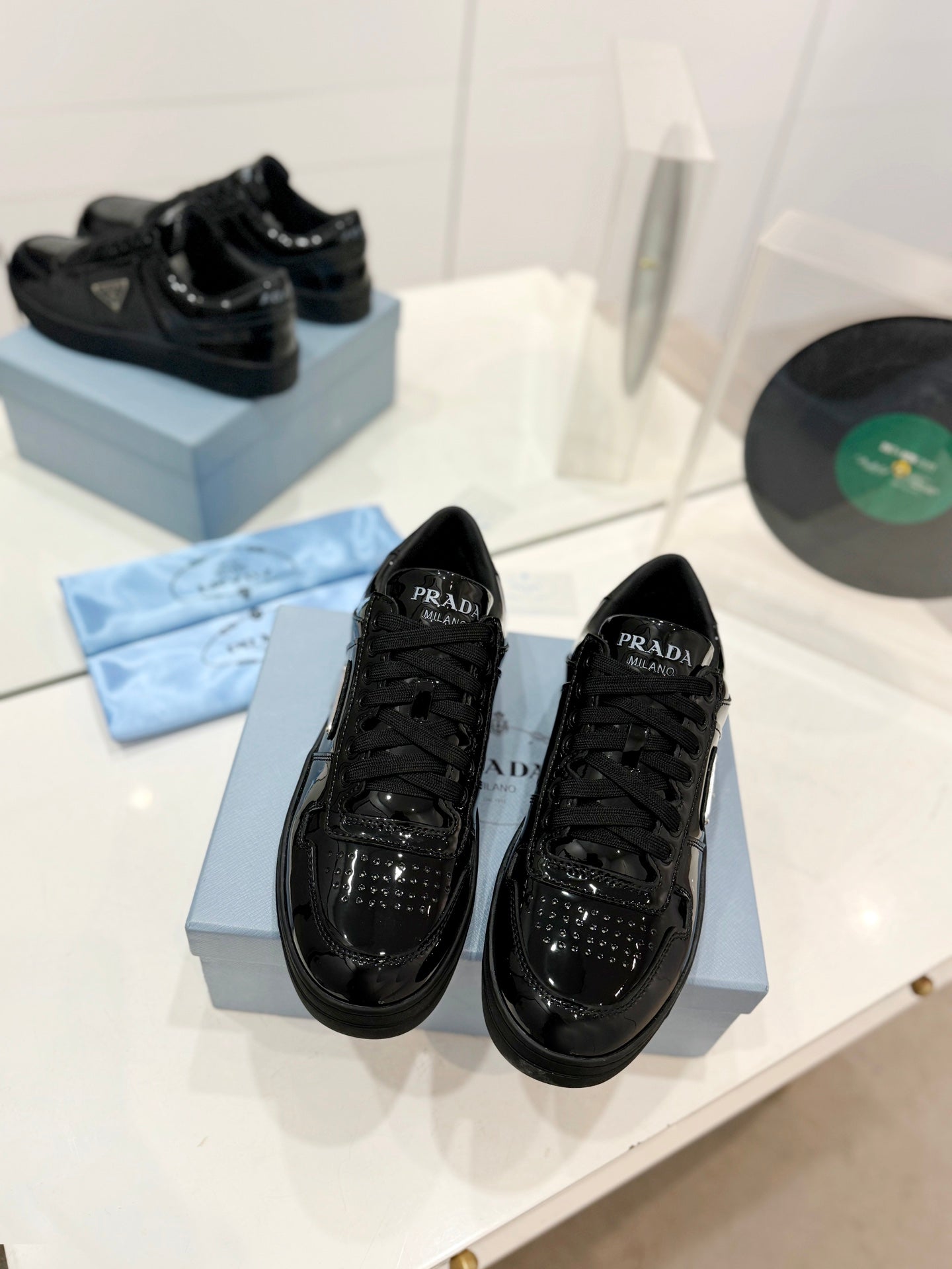 PRA DOWNTOWN PERFORATED SNEAKERS GLOSSY BLACK CALFSKIN