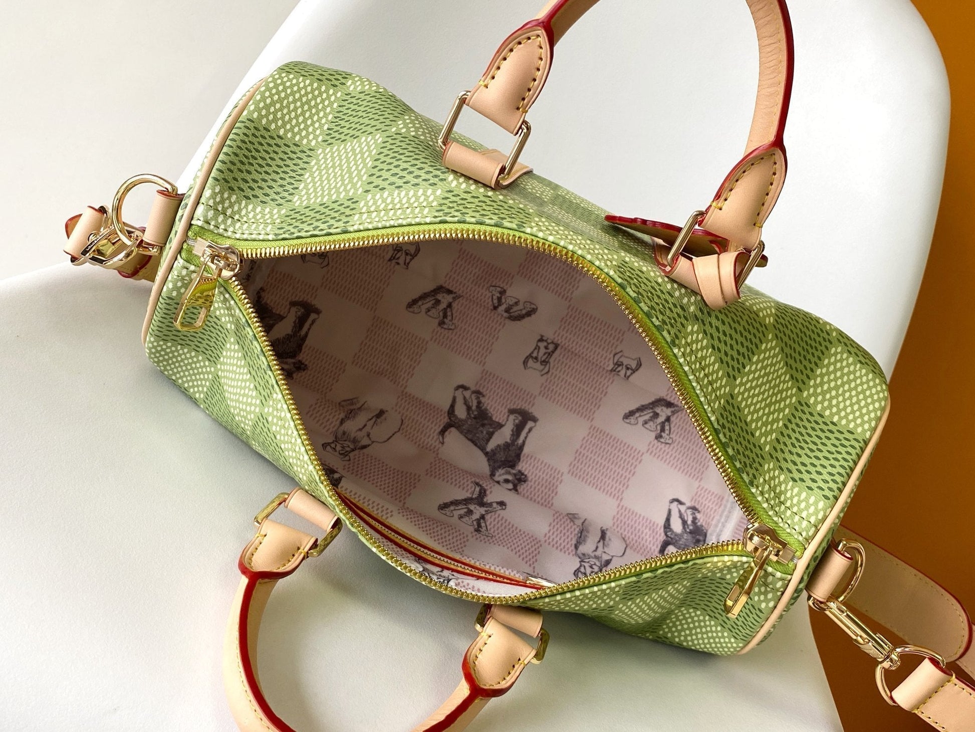 KEEPALL BANDOULIÈRE 34 BAG IN GREEN DAMIER GOLF COATED CANVAS