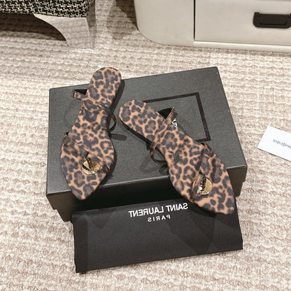 SL TANGER SLIDES LEOPARD SATIN