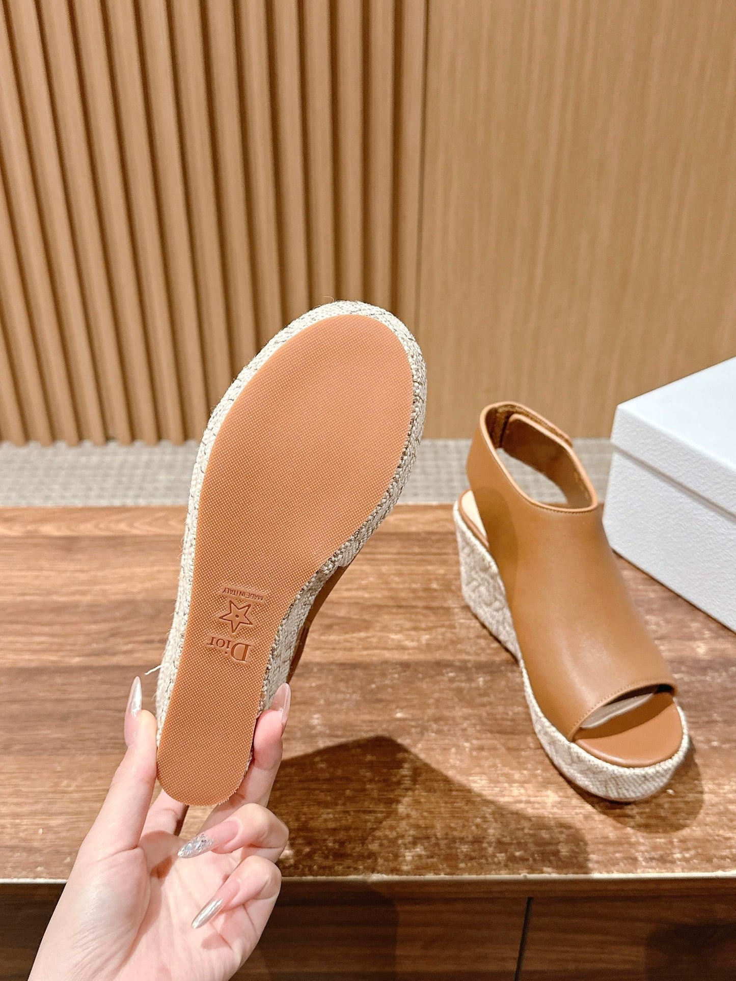 ATTITUDE WEDGE HIGH SLINGBACK 90MM IN BROWN CALFSKIN CANVAS SOLE