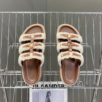 TIPPI SLIDE IN SHEARLING AND CALFSKIN TAN / NATURAL