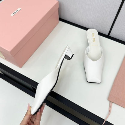 SQUARE TOE MULES WHITE SHEEPSKIN
