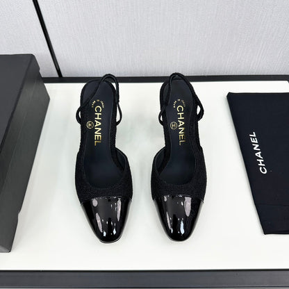 HIGH SLINGBACK BLACK TWEED AND CALFSKIN