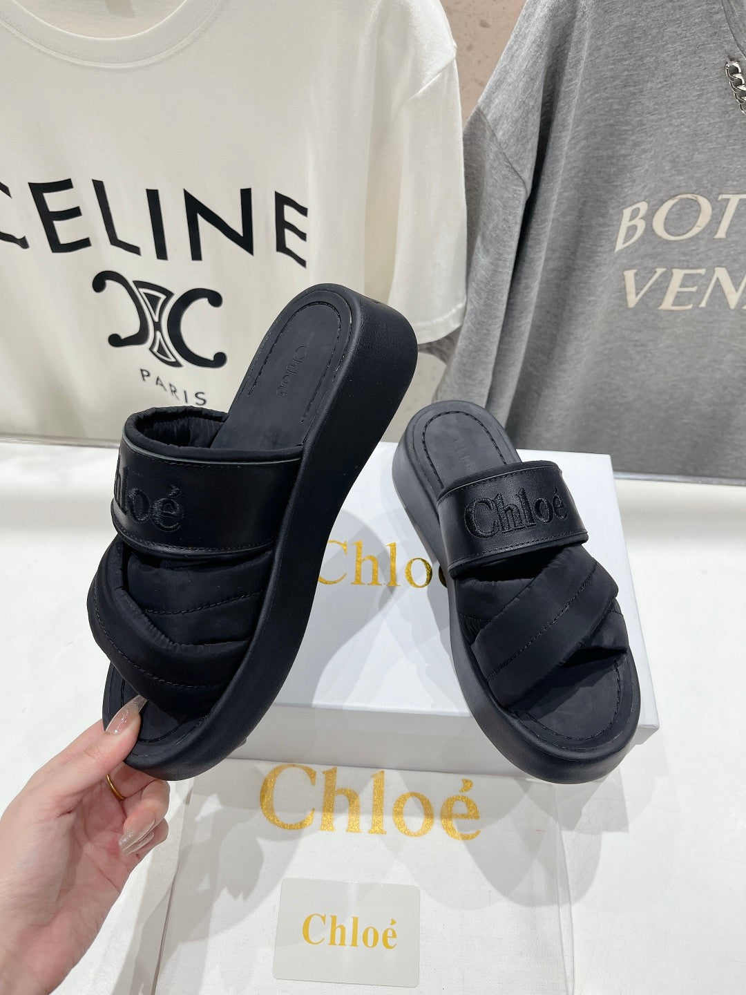 MILA PLATFORM 5 CM IN BLACK NYLON WITH EMBROIDERED LOGO