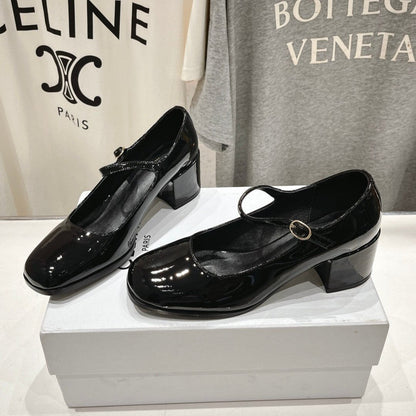 MEDIUM - HEEL MARY JANE SHOES IN BLACK GLOSSY CALFSKIN