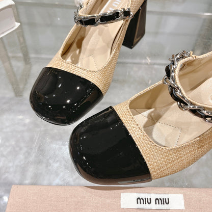 MARY JANE SANDAL CAP TOE DARK CREAM SHEEPSKIN - HIGH HEEL
