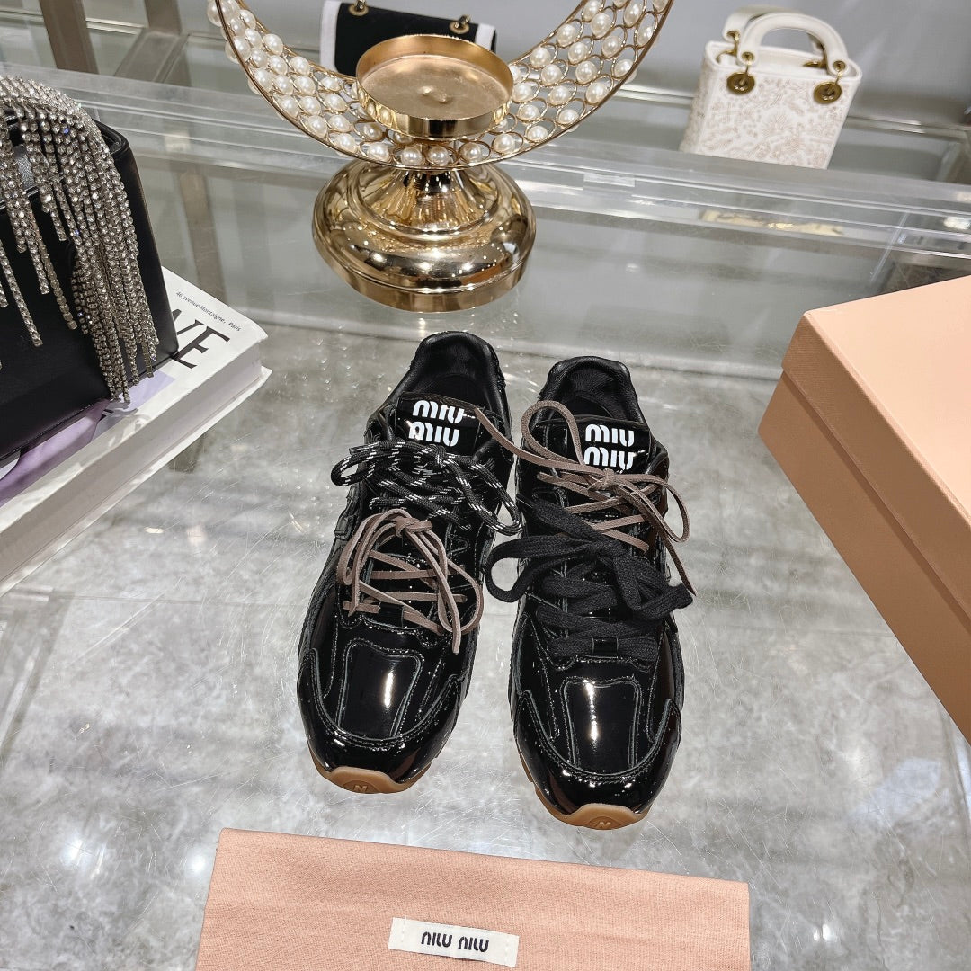 Glossy Black Sneakers NB Cowhide