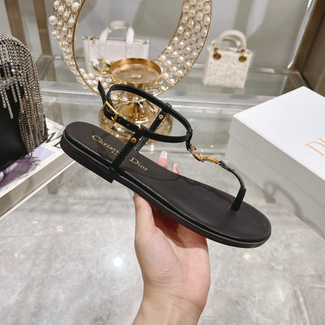 DIORIVIERA C'EST THONG SANDAL BLACK AQUAMARINA CALFSKIN