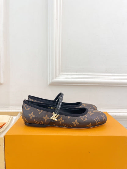 LV WOMEN ROMY FLAT BALLERINA IN CHOCOLATE BROWN MONOGRAM CALFSKIN