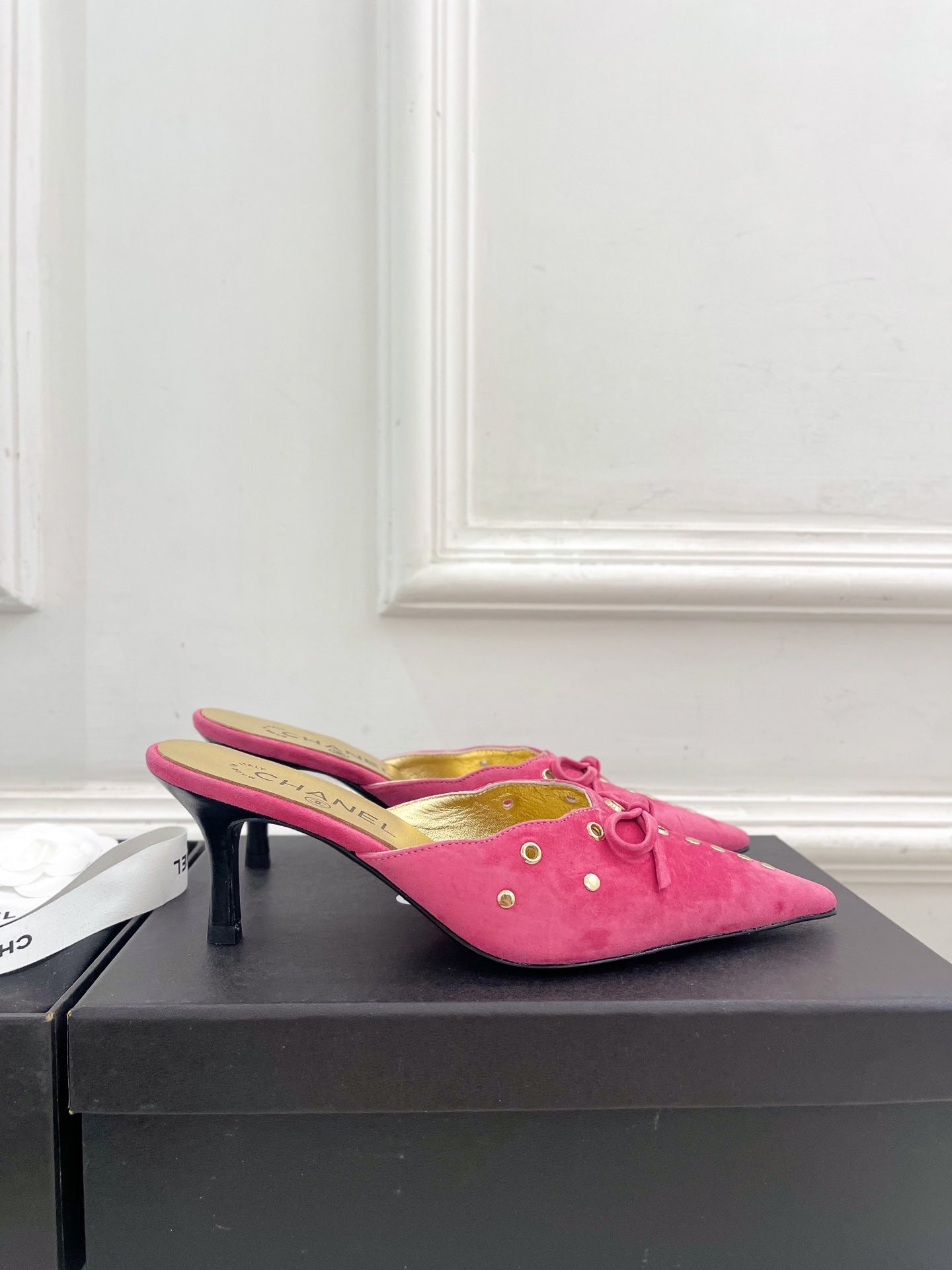 HIGH 65 MM MULE IN DEEP PINK SUEDE
